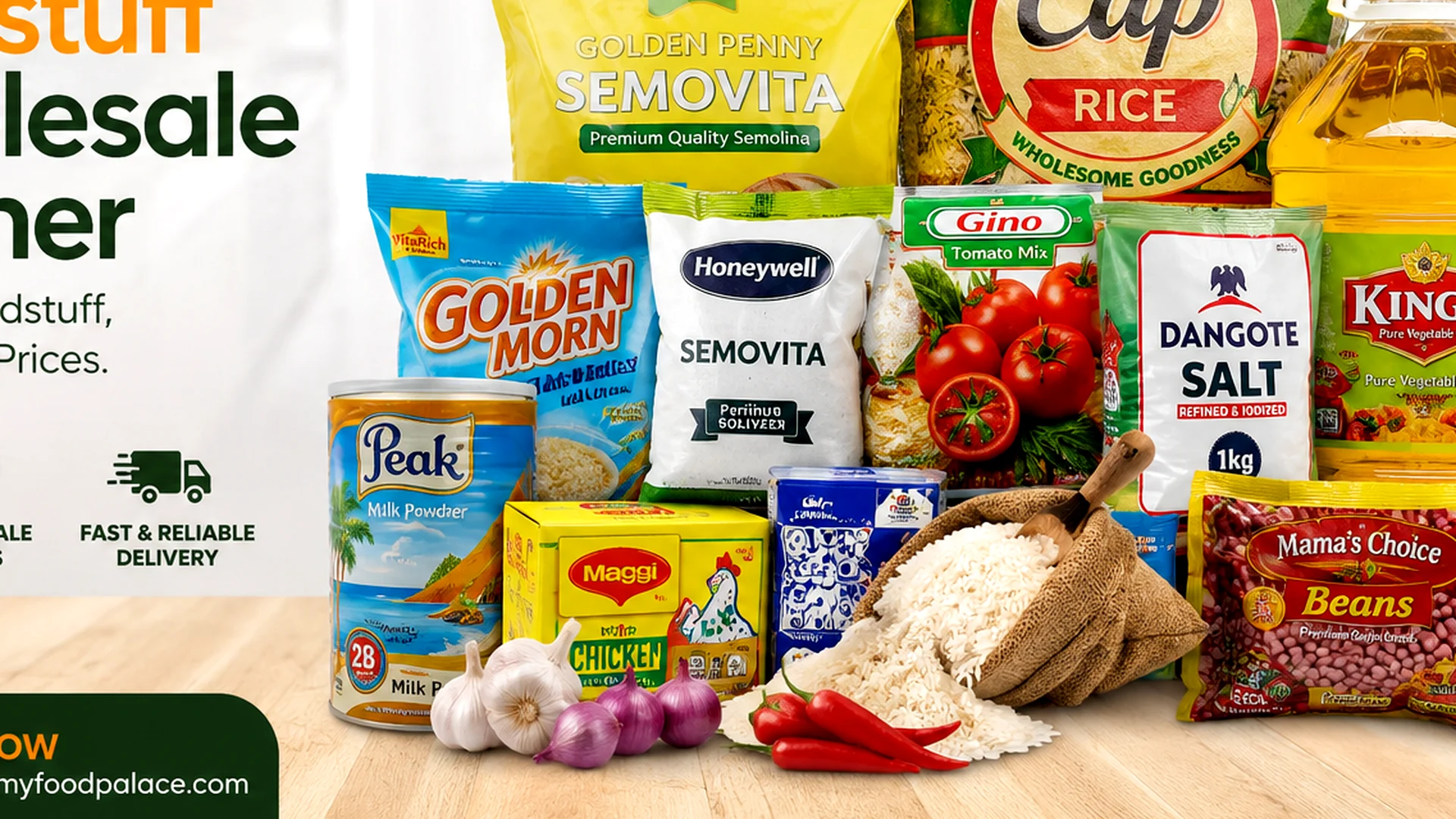Nigerian food staples, provisions and packaged goods for distribution